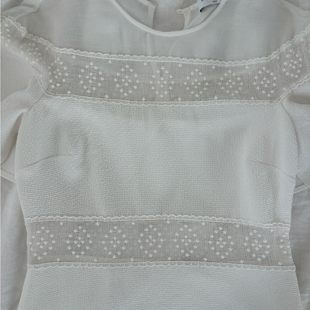 Sandro Embroidered White Mini Dress, US 6 - Picture 5 of 10